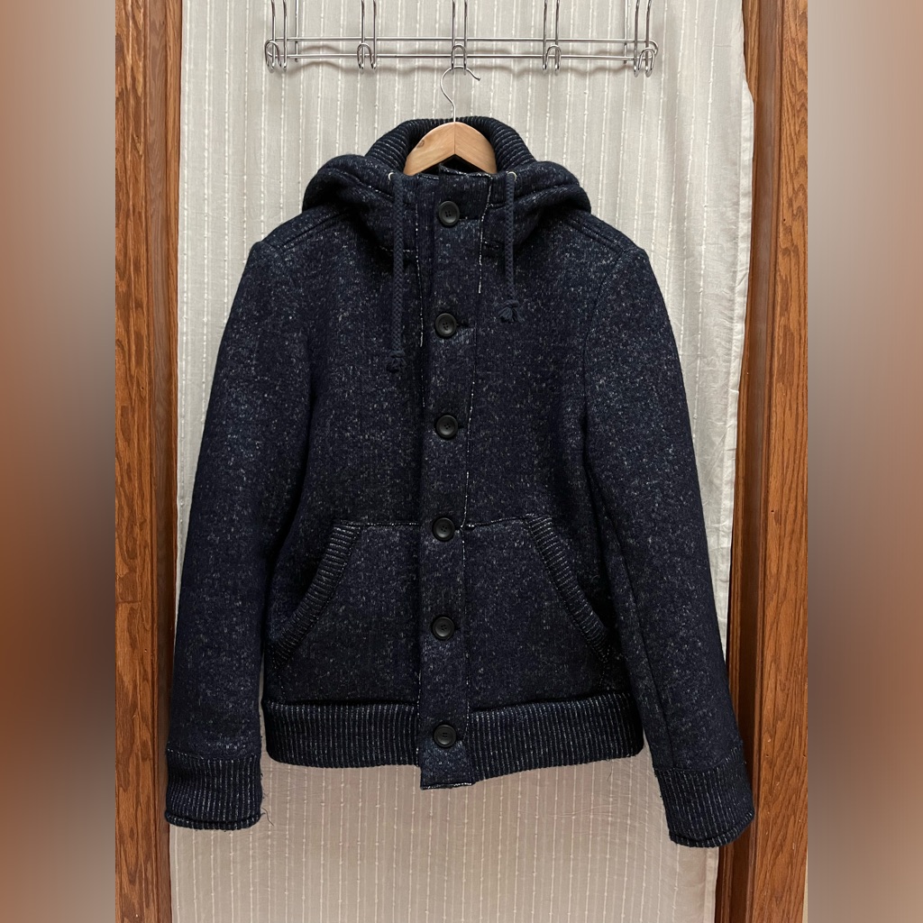 Mens Slate & Stone Wool Blend Hooded Jacket Coat Dark Blue Size S(Made In Italy)